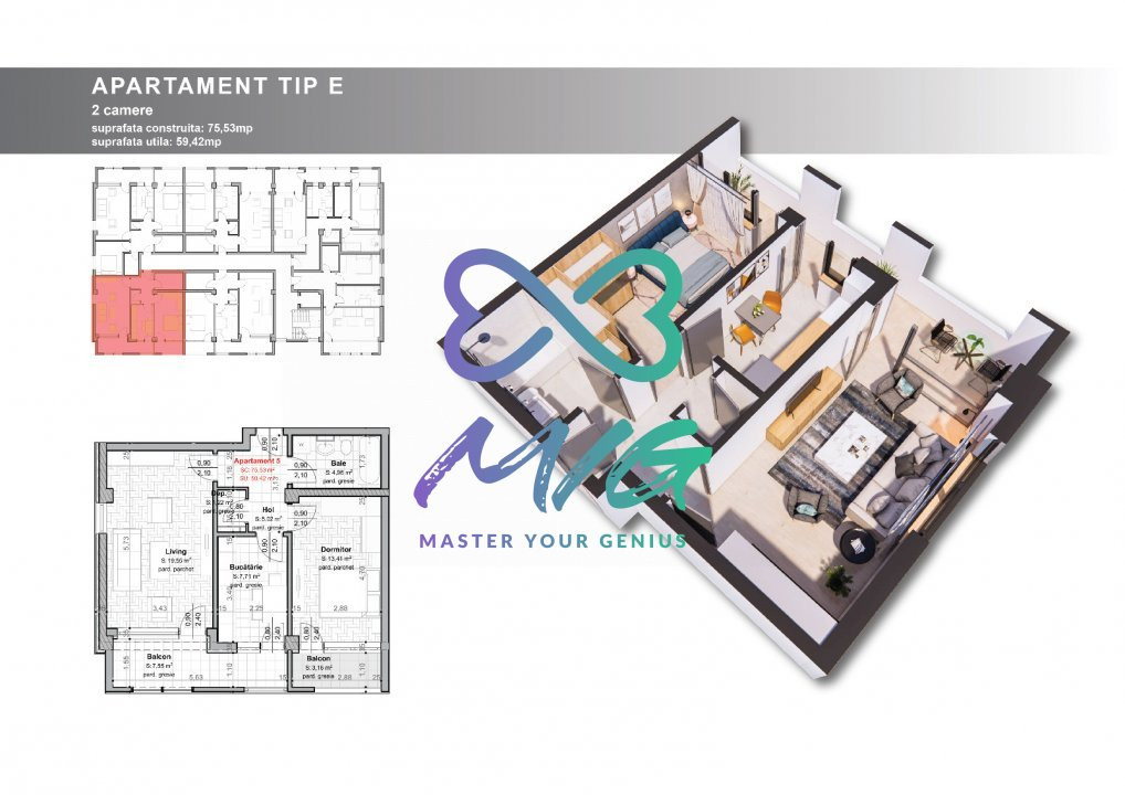 Apartament decomandat, 2 camere, regim înălțime mic, Hlincea, Iași