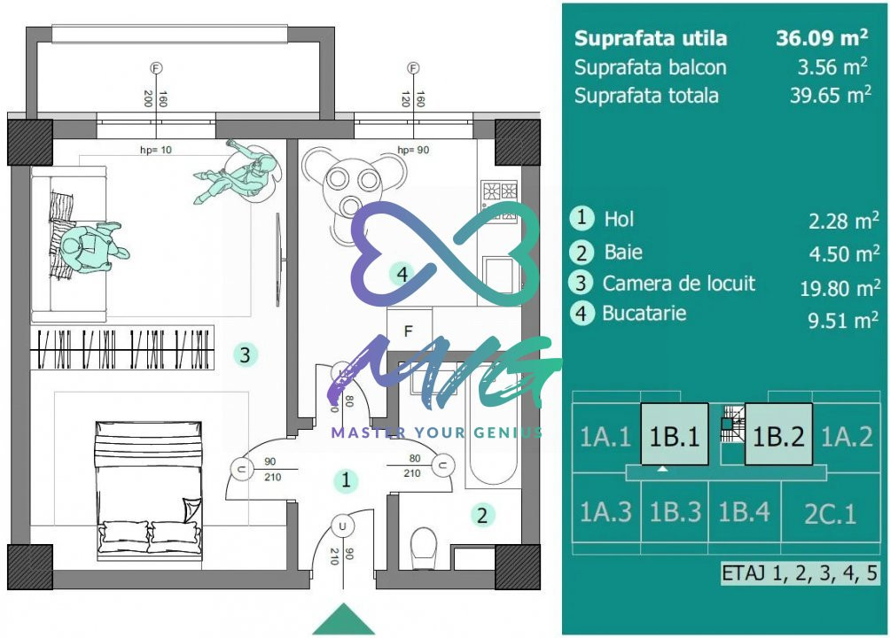 Apartament 1 cameră cu balcon, etaj intermediar, Vișan, Iași